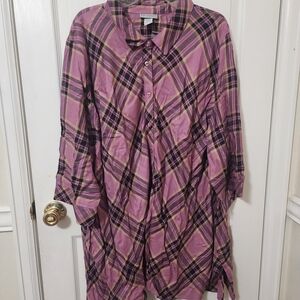 Catherines Pink and Black Plaid Shirt Size 4X